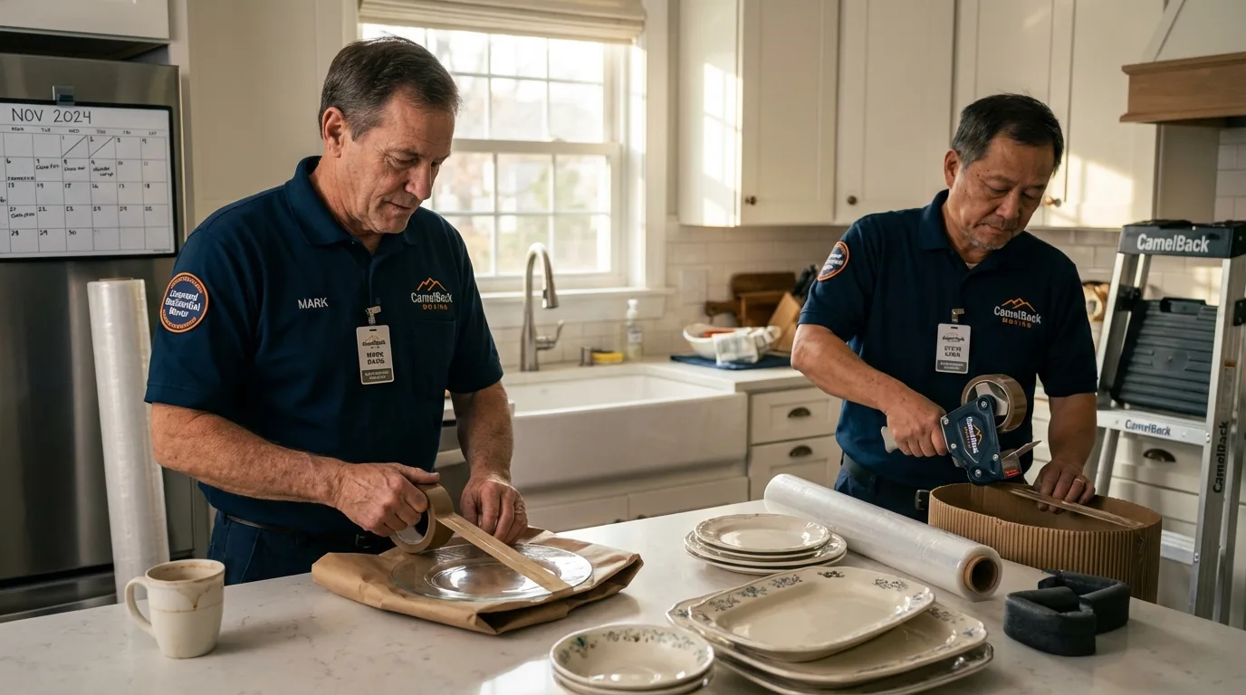 Professional crew packing kitchen dishware in Enid, OK
